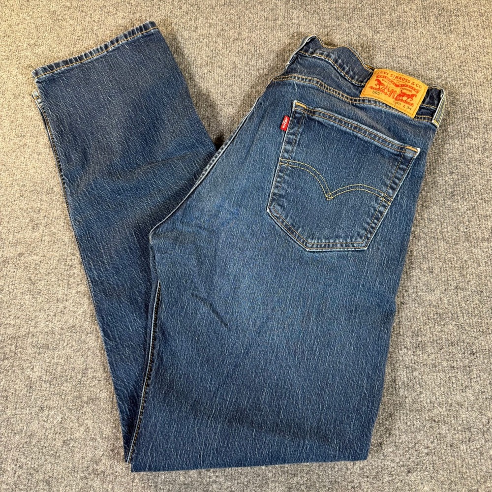 Levis 505 Regular Fit Straight Leg Jeans Mens 36x34 Medium Wash Blue #3965